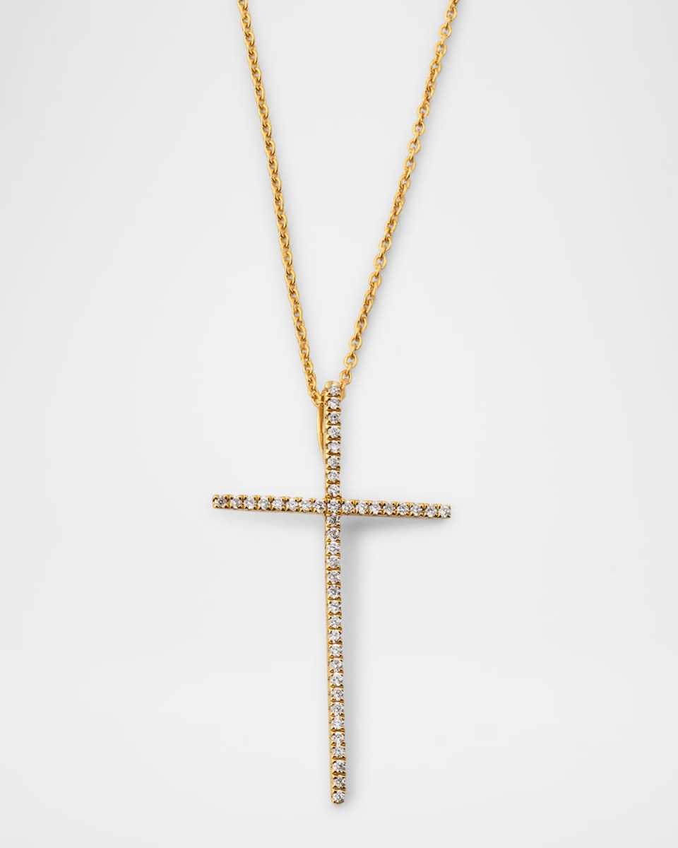 18K Yellow Gold Diamond Cross Pendant Necklace